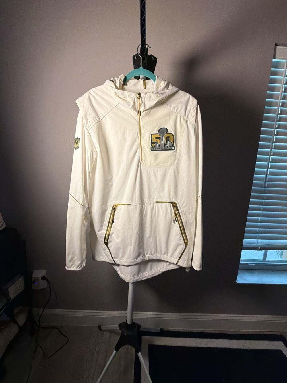 Nike NFL Super Bowl 50 Onfield Apparel Half Zip Pullover Hoodie Jacket White Med